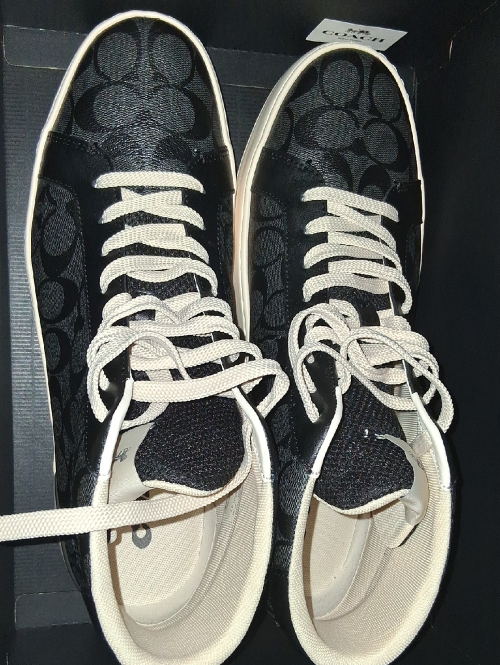 Coach Black Signature High-Top Sneakers with Cream Laces - Picture 1 of 3